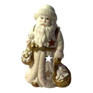Vintage White and Gold Ceramic Santa Votive/Tea Light Candle Holder